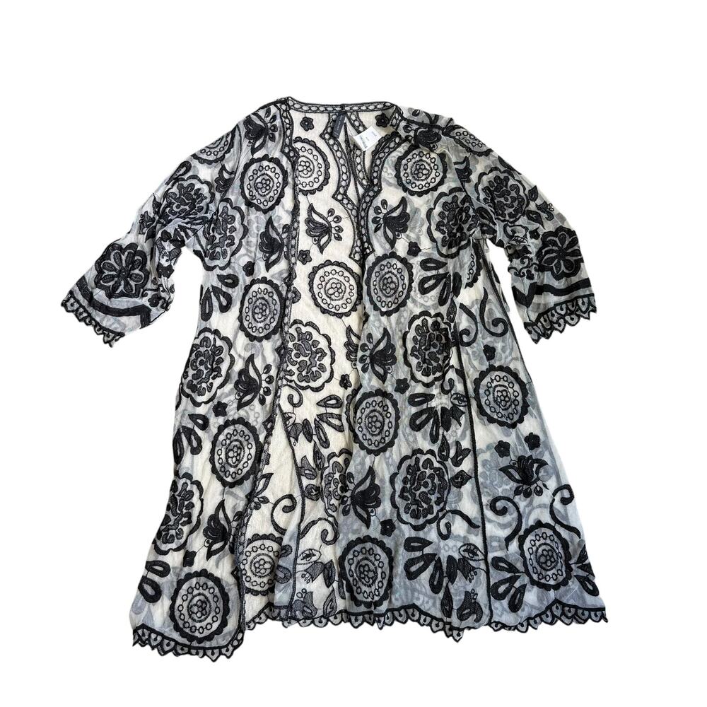LANE BRYANT Kimono Cardigan Black & White Lace Long 14 / 16 NWT